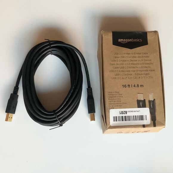 Amazon Basics USB-A to USB-B 2.0 Cable for Printer or External Hard Drive, 16 Ft - Picture 2 of 3